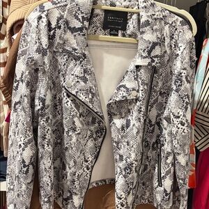 Sanctuary Women's Gray Snake Print Leather Jacket size XL